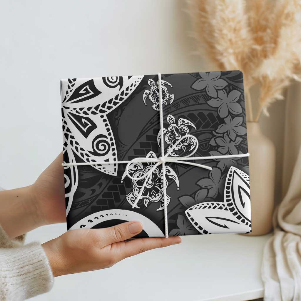 Polynesia Wrapping Paper Black Tribal Turtle Floral Pattern - Polynesian Pride