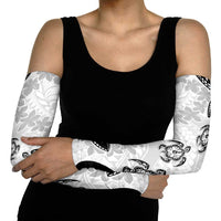 Polynesia Arm Sleeves White Tribal Turtle Floral Pattern - Polynesian Pride