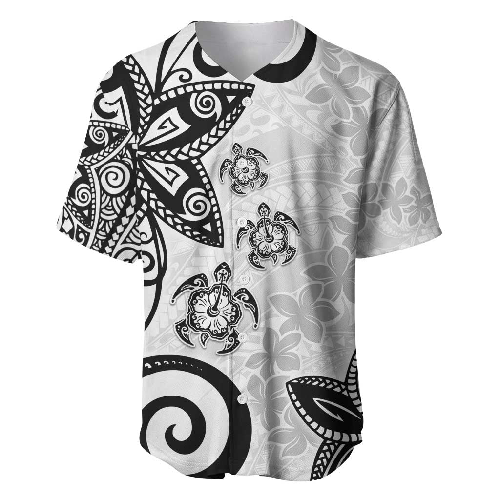 Polynesia Baseball Jersey White Tribal Turtle Floral Pattern