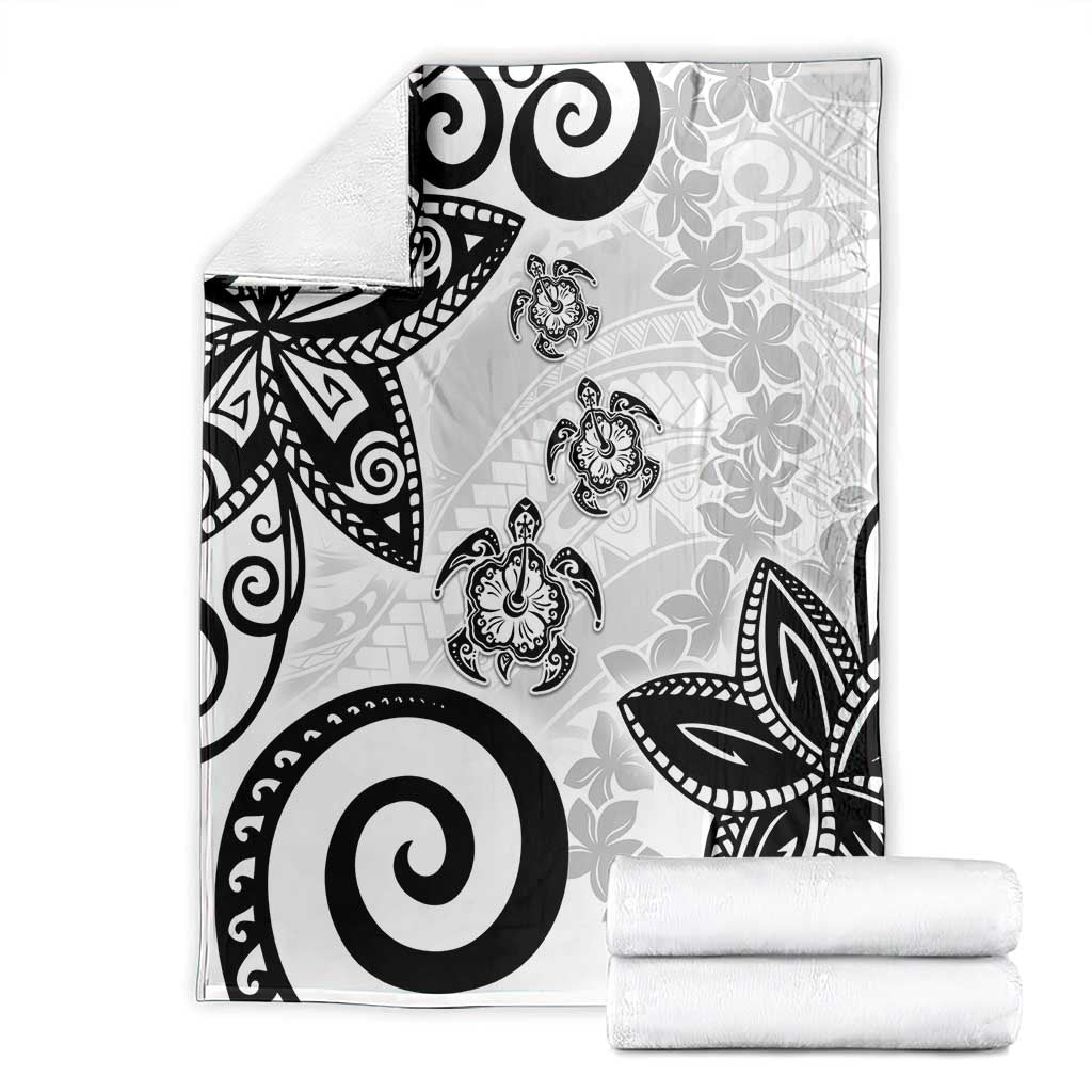 Polynesia Blanket White Tribal Turtle Floral Pattern
