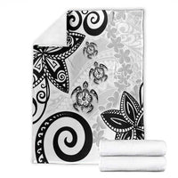 Polynesia Blanket White Tribal Turtle Floral Pattern