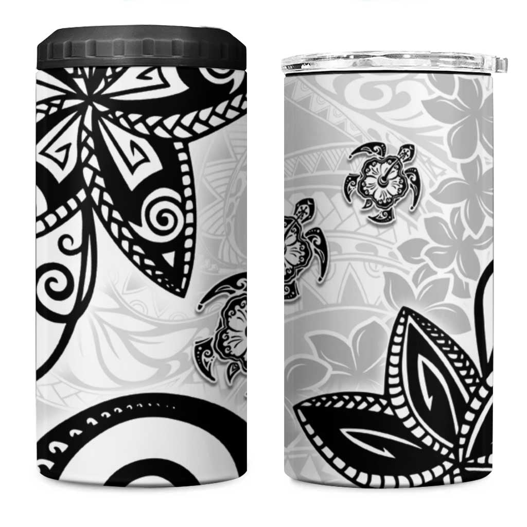 Polynesia 4 in 1 Can Cooler Tumbler White Tribal Turtle Floral Pattern