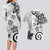 Polynesia Couples Matching Long Sleeve Bodycon Dress and Hawaiian Shirt White Tribal Turtle Floral Pattern