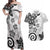 Polynesia Couples Matching Off Shoulder Maxi Dress and Hawaiian Shirt White Tribal Turtle Floral Pattern