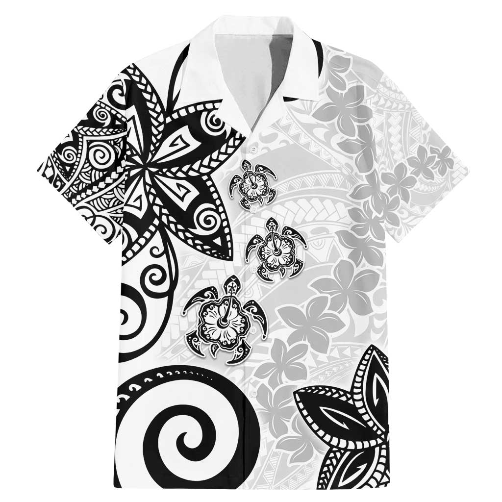 Polynesia Family Matching Mermaid Dress and Hawaiian Shirt White Tribal Turtle Floral Pattern