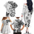 Polynesia Family Matching Off The Shoulder Long Sleeve Dress and Hawaiian Shirt White Tribal Turtle Floral Pattern