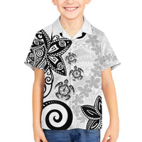 Polynesia Family Matching Off Shoulder Maxi Dress and Hawaiian Shirt White Tribal Turtle Floral Pattern