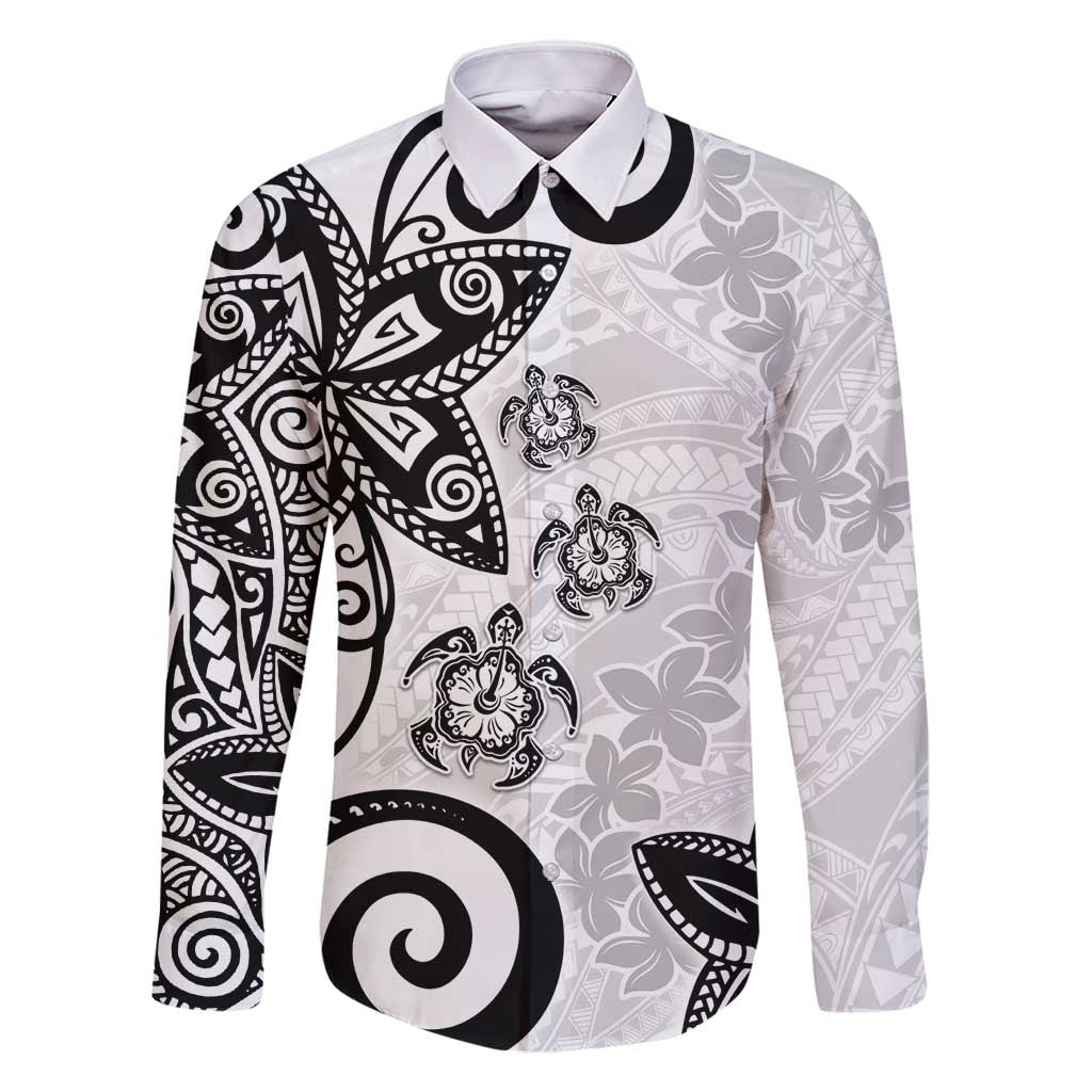 Polynesia Family Matching Summer Maxi Dress and Hawaiian Shirt White Tribal Turtle Floral Pattern LT05 Dad's Shirt - Long Sleeve White - Polynesian Pride