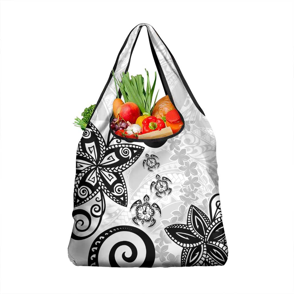 Polynesia Grocery Bag White Tribal Turtle Floral Pattern