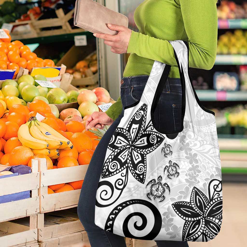 Polynesia Grocery Bag White Tribal Turtle Floral Pattern