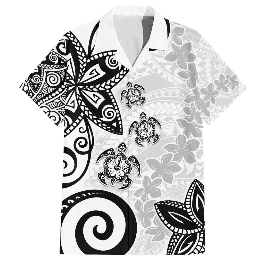 Polynesia Hawaiian Shirt White Tribal Turtle Floral Pattern