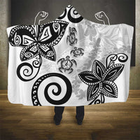 Polynesia Hooded Blanket White Tribal Turtle Floral Pattern
