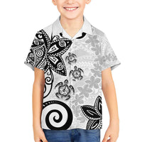 Polynesia Kid Hawaiian Shirt White Tribal Turtle Floral Pattern