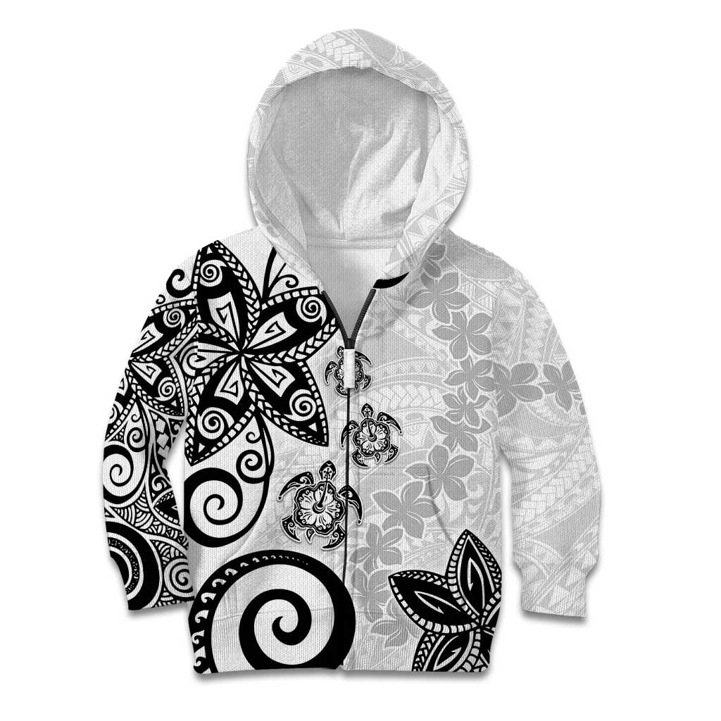 Polynesia Kid Hoodie White Tribal Turtle Floral Pattern