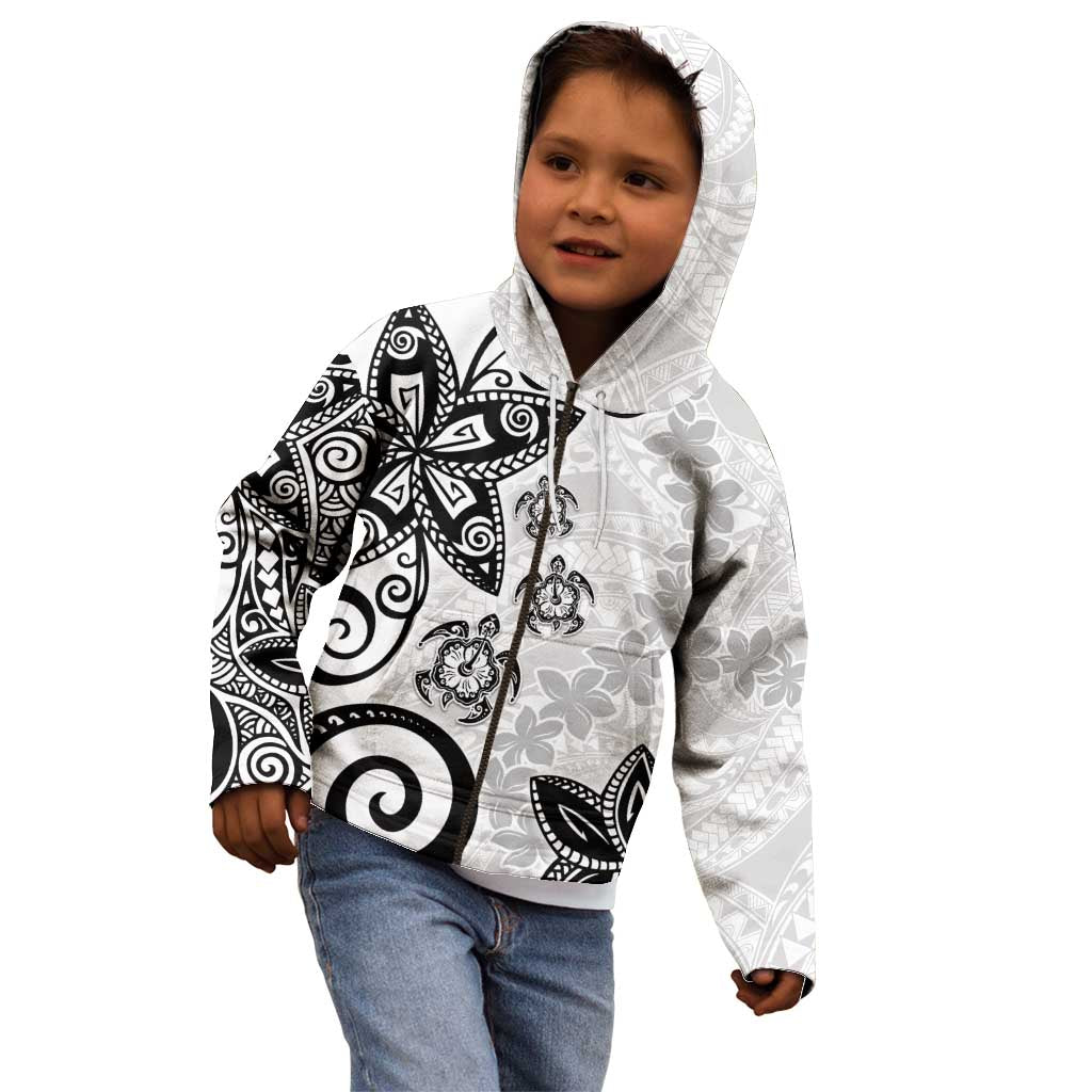 Polynesia Kid Hoodie White Tribal Turtle Floral Pattern