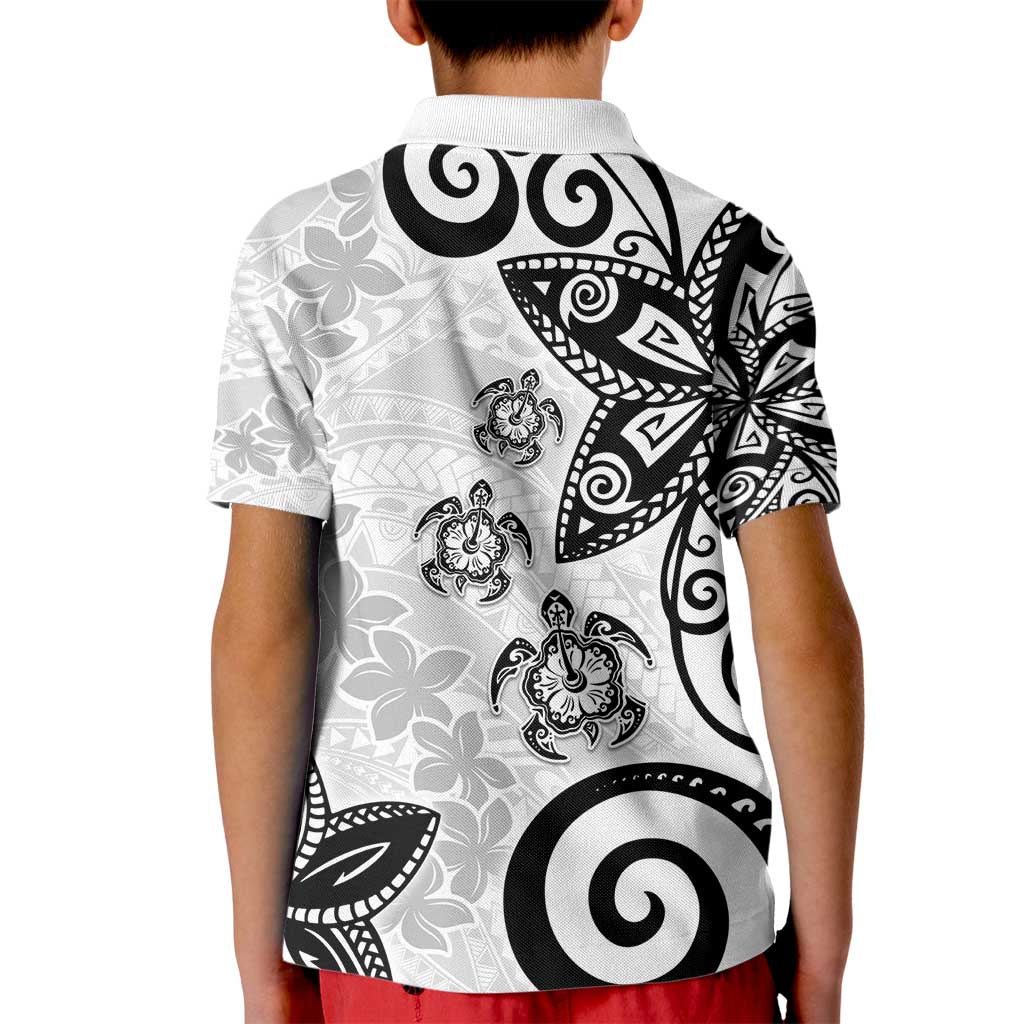 Polynesia Kid Polo Shirt White Tribal Turtle Floral Pattern