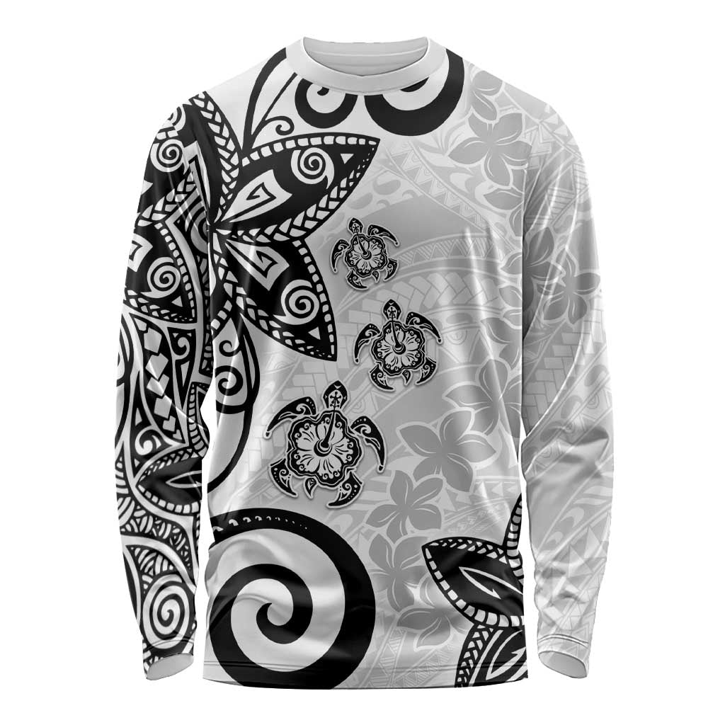 Polynesia Long Sleeve Shirt White Tribal Turtle Floral Pattern