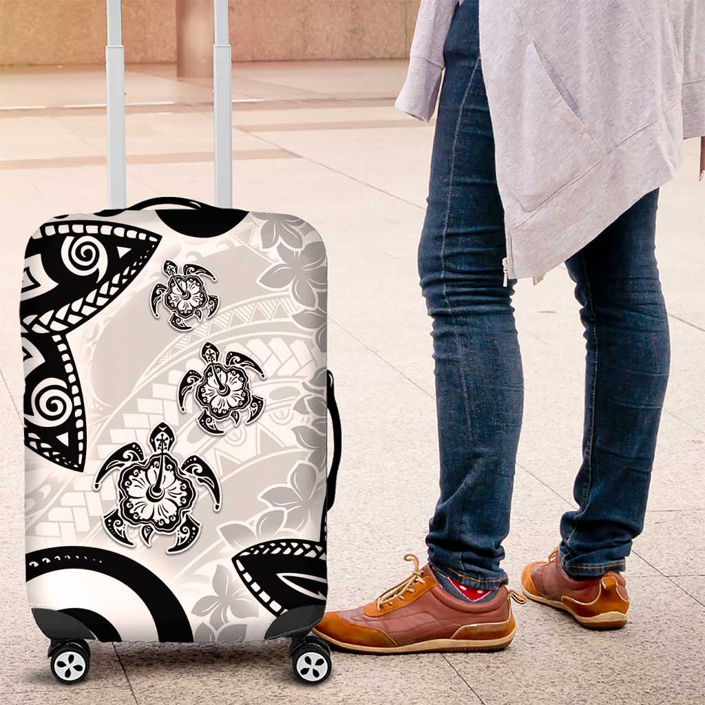 Polynesia Luggage Cover White Tribal Turtle Floral Pattern LT05 White - Polynesian Pride