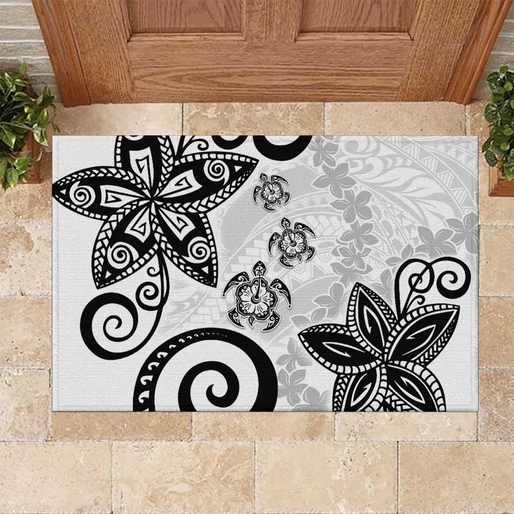 Polynesia Rubber Doormat White Tribal Turtle Floral Pattern
