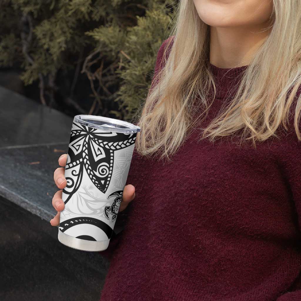 Polynesia Tumbler Cup White Tribal Turtle Floral Pattern