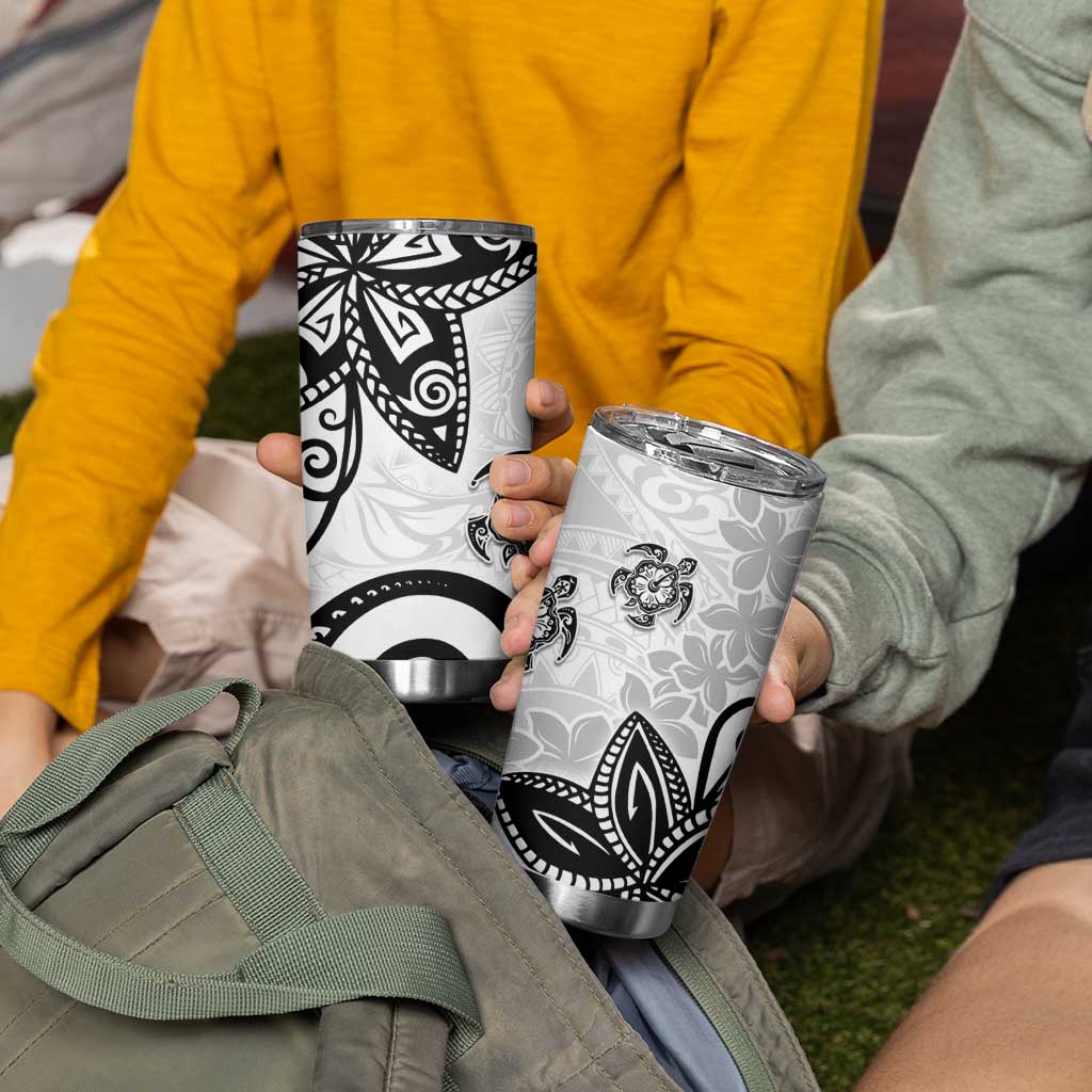 Polynesia Tumbler Cup White Tribal Turtle Floral Pattern