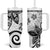Polynesia Tumbler With Handle White Tribal Turtle Floral Pattern