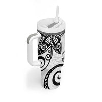 Polynesia Tumbler With Handle White Tribal Turtle Floral Pattern