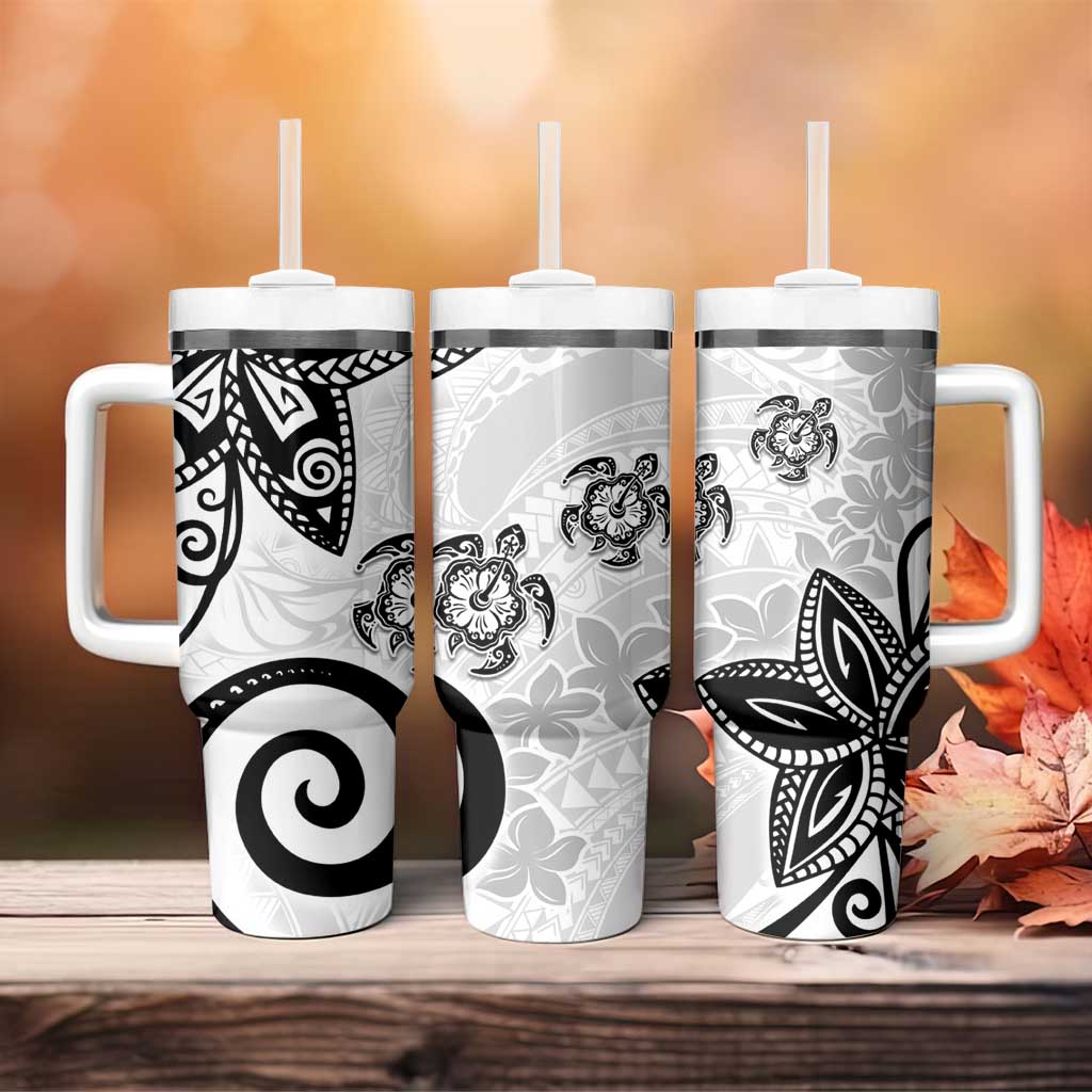 Polynesia Tumbler With Handle White Tribal Turtle Floral Pattern
