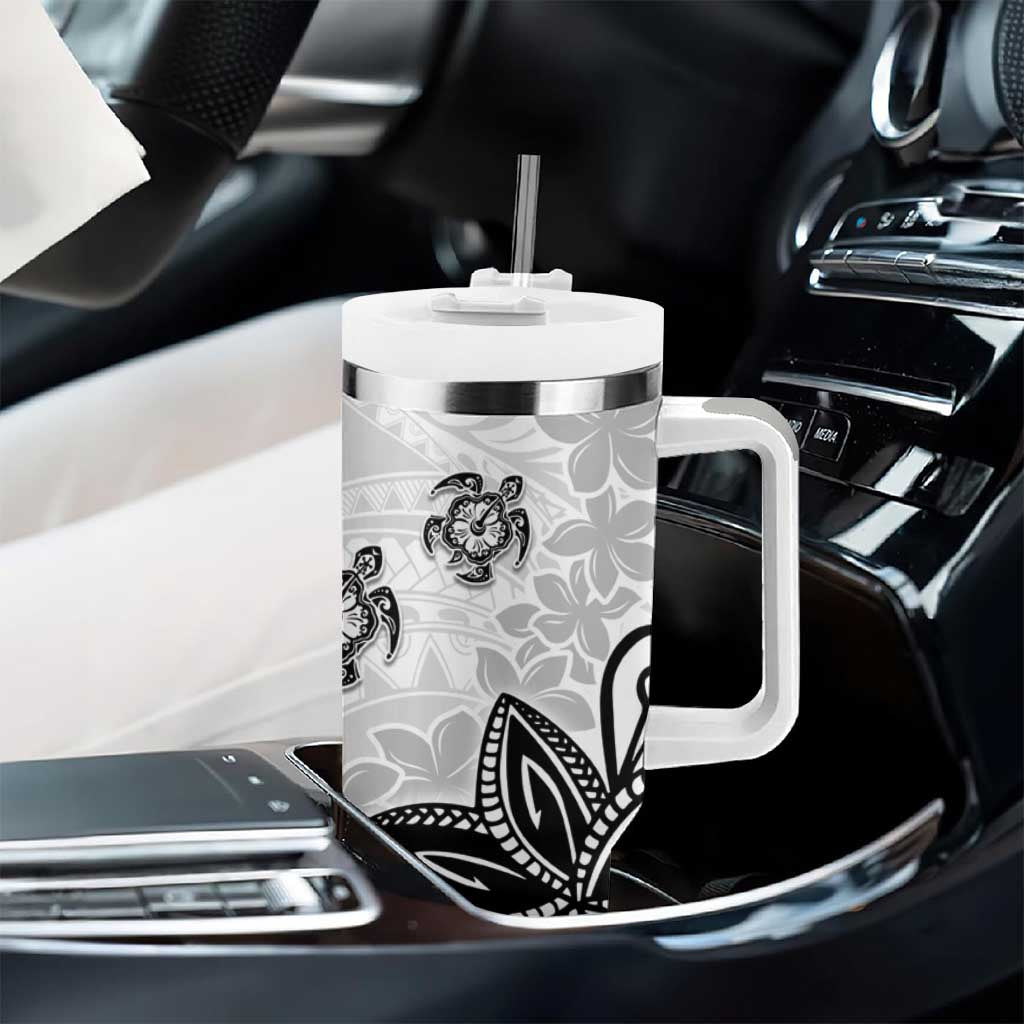 Polynesia Tumbler With Handle White Tribal Turtle Floral Pattern