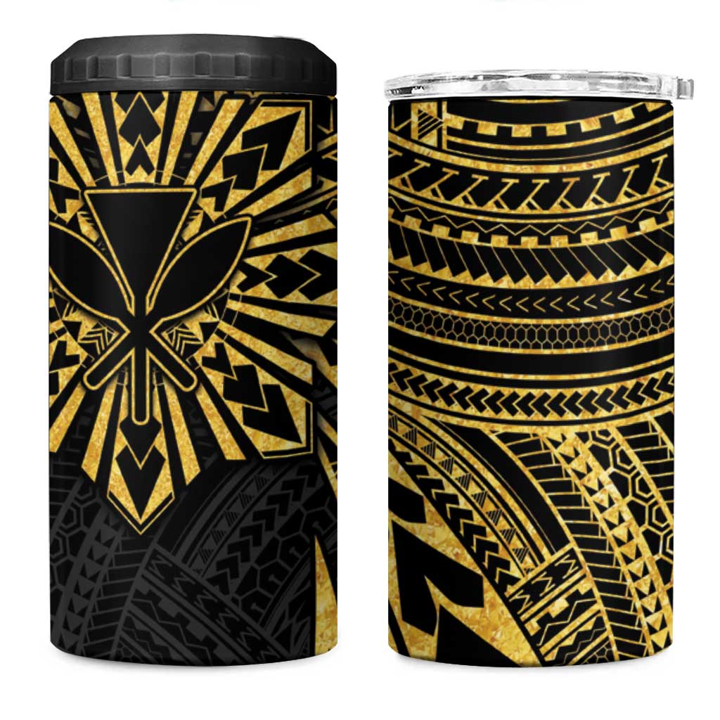 Hawaii And Philippines 4 in 1 Can Cooler Tumbler Kanaka Maoli With Tribal Sun Together Gold