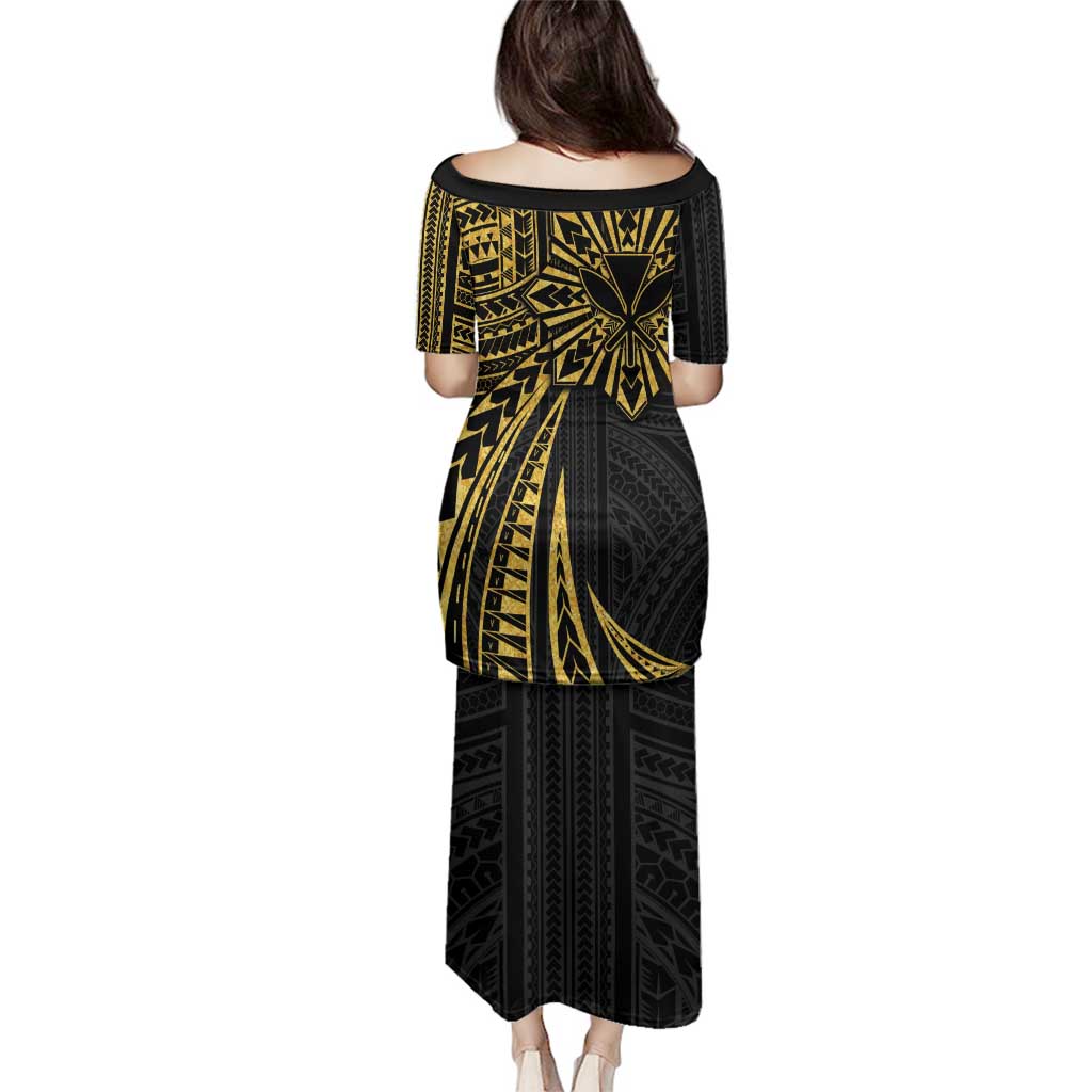 Hawaii And Philippines Family Matching Puletasi and Hawaiian Shirt Kanaka Maoli With Tribal Sun Together Gold