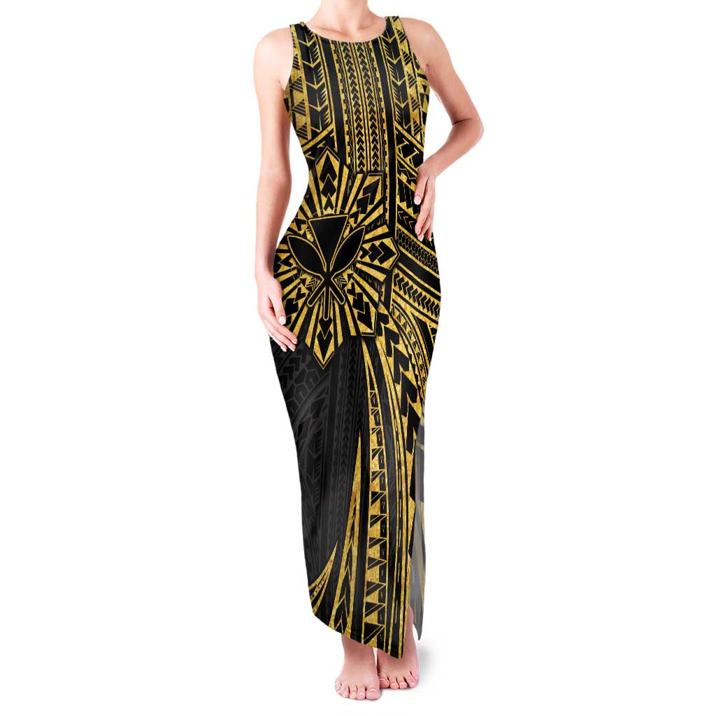 Hawaii And Philippines Family Matching Tank Maxi Dress and Hawaiian Shirt Kanaka Maoli With Tribal Sun Together Gold