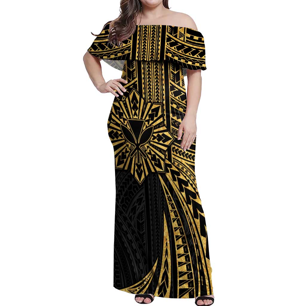 Hawaii And Philippines Off Shoulder Maxi Dress Kanaka Maoli With Tribal Sun Together Gold