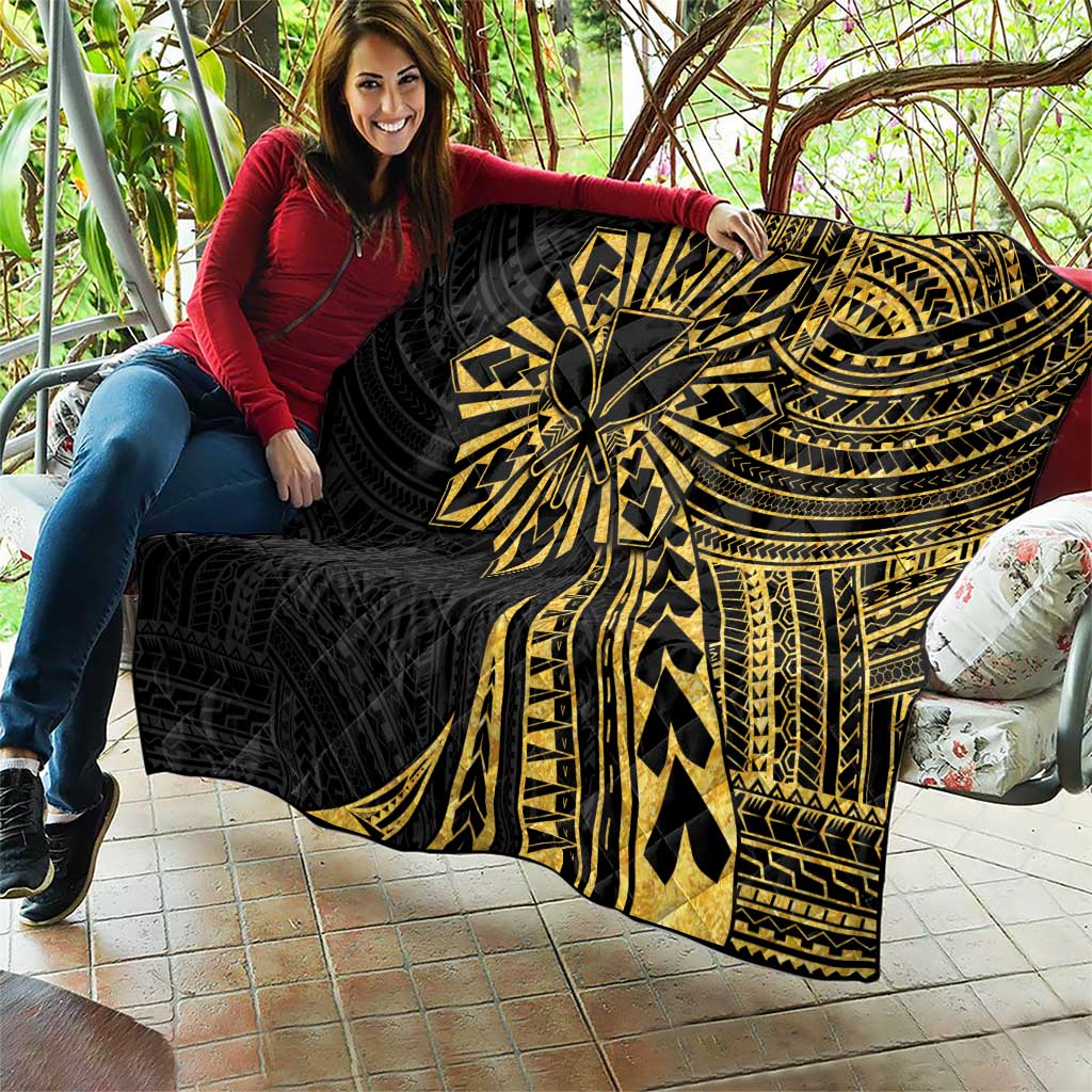 Hawaii And Philippines Quilt Kanaka Maoli With Tribal Sun Together Gold