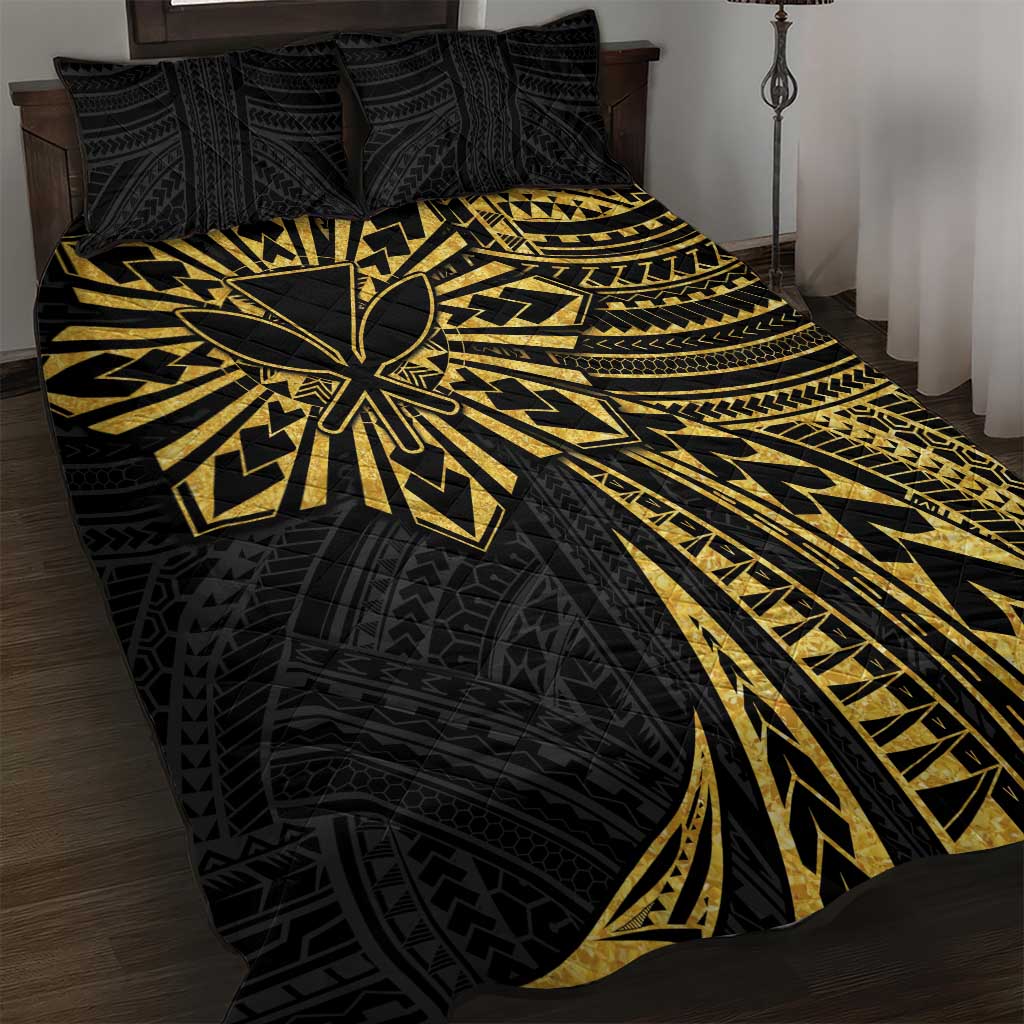 Hawaii And Philippines Quilt Bed Set Kanaka Maoli With Tribal Sun Together Gold