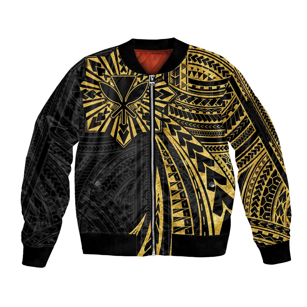 Hawaii And Philippines Sleeve Zip Bomber Jacket Kanaka Maoli With Tribal Sun Together Gold