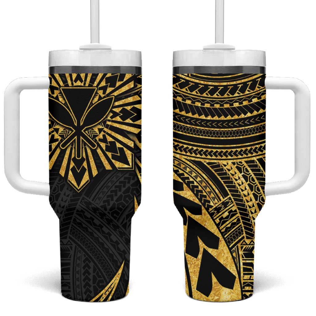 Hawaii And Philippines Tumbler With Handle Kanaka Maoli With Tribal Sun Together Gold