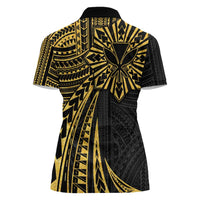 Hawaii And Philippines Women Polo Shirt Kanaka Maoli With Tribal Sun Together Gold