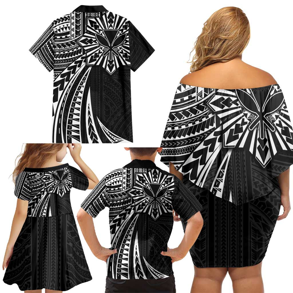 Hawaii And Philippines Family Matching Off Shoulder Short Dress and Hawaiian Shirt Kanaka Maoli With Tribal Sun Together Black