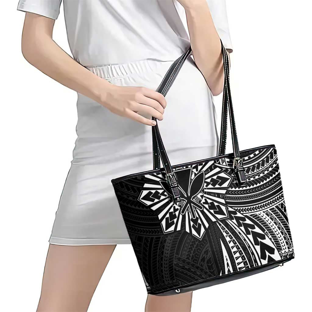 Hawaii And Philippines Leather Tote Bag Kanaka Maoli With Tribal Sun Together Black