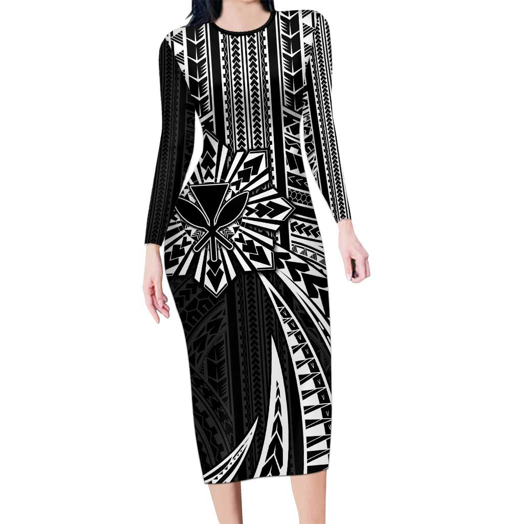 Hawaii And Philippines Long Sleeve Bodycon Dress Kanaka Maoli With Tribal Sun Together Black