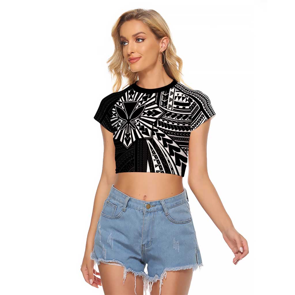 Hawaii And Philippines Raglan Cropped T Shirt Kanaka Maoli With Tribal Sun Together Black