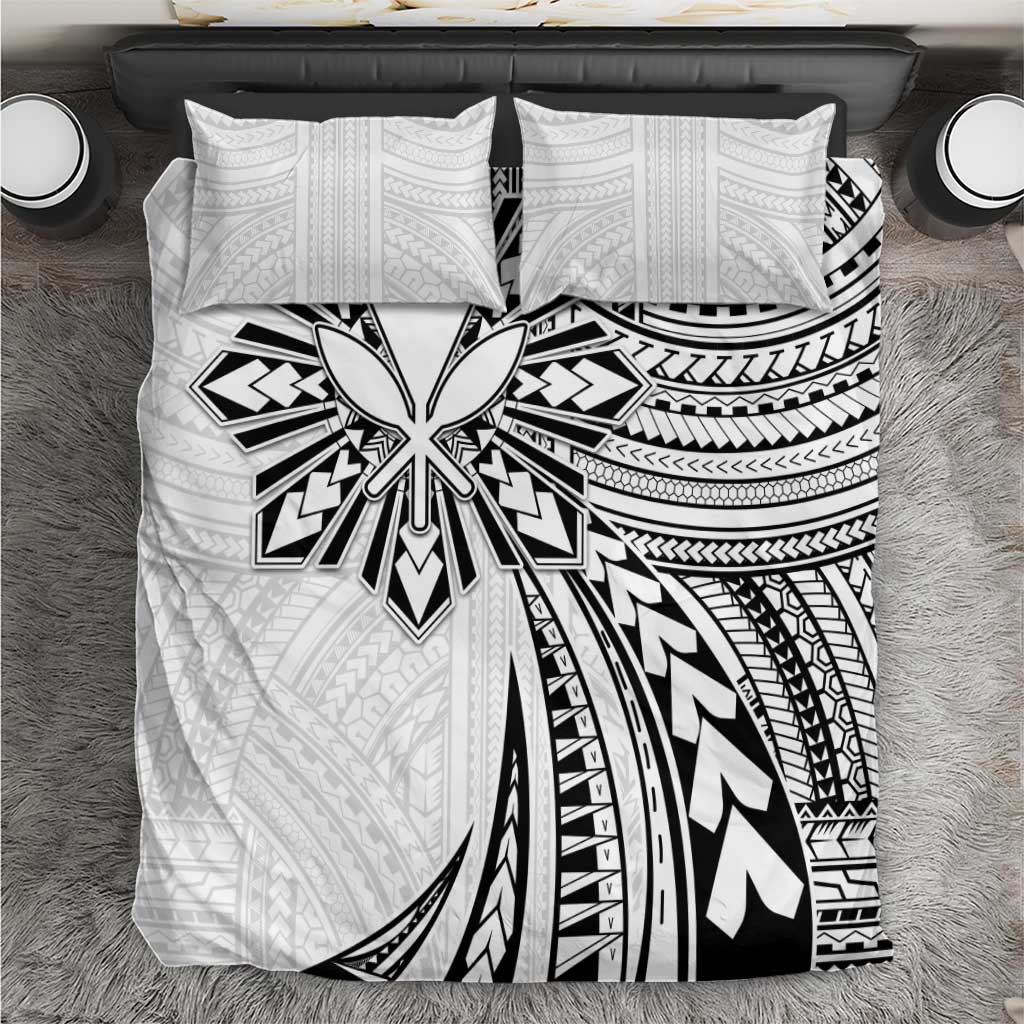 Hawaii And Philippines Bedding Set Kanaka Maoli With Tribal Sun Together White