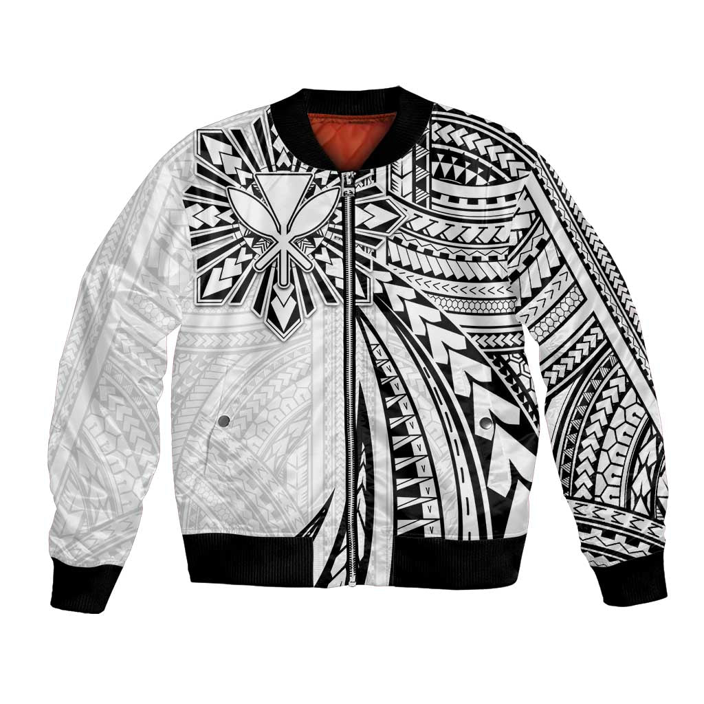 Hawaii And Philippines Bomber Jacket Kanaka Maoli With Tribal Sun Together White