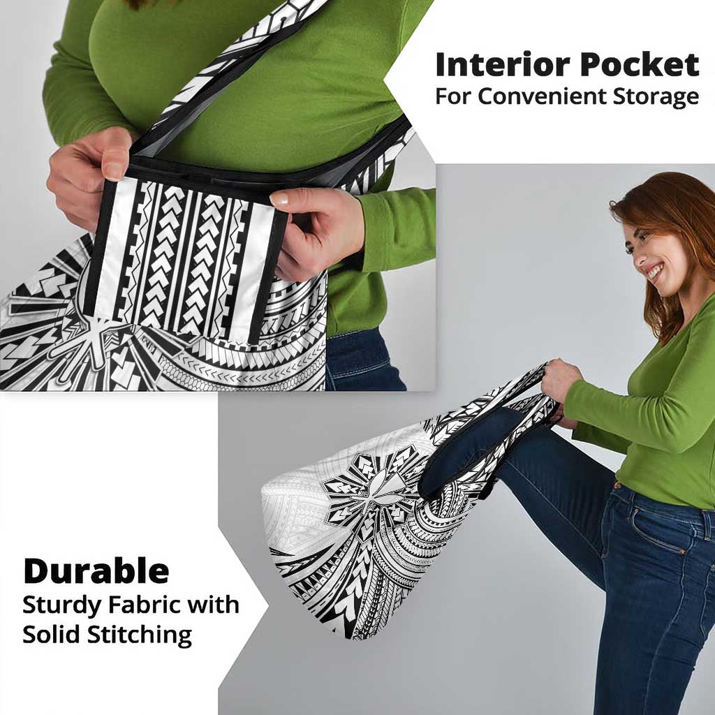 Hawaii And Philippines Grocery Bag Kanaka Maoli With Tribal Sun Together White