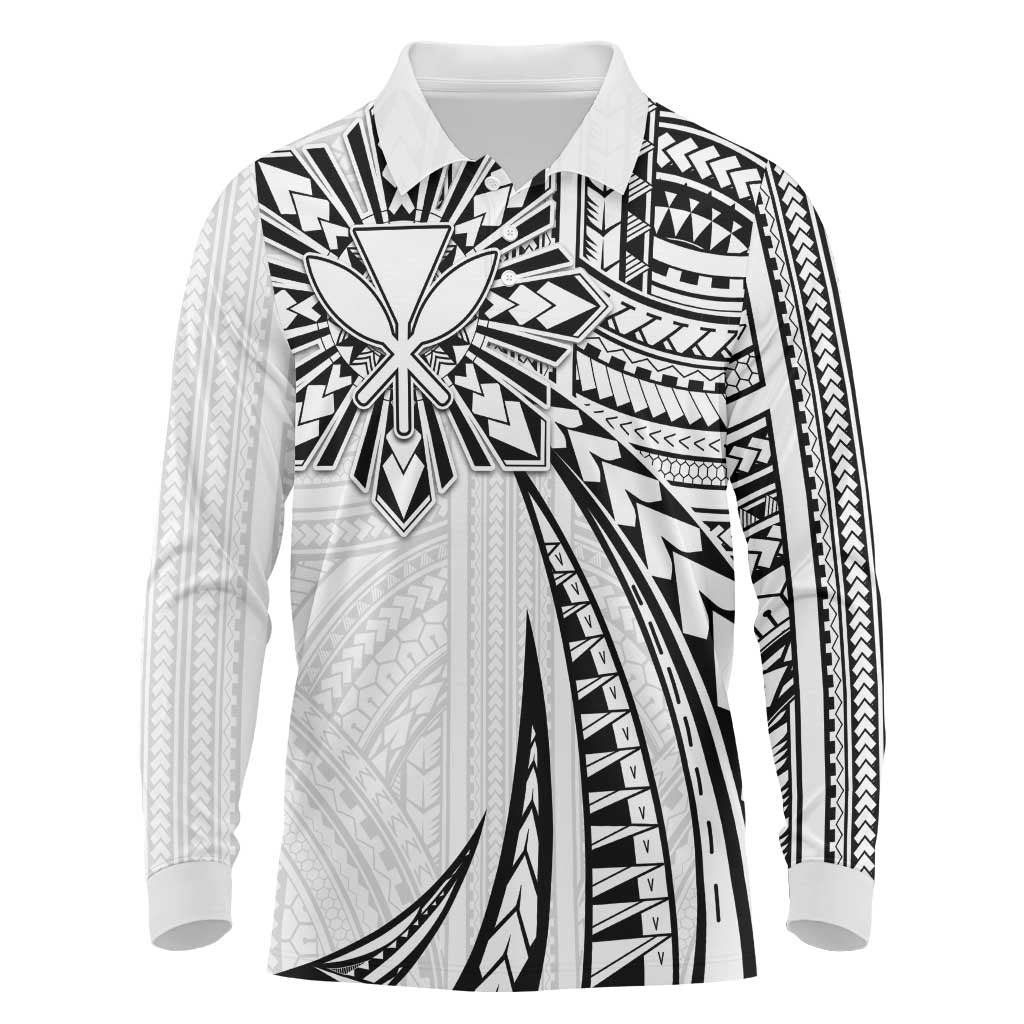 Hawaii And Philippines Long Sleeve Polo Shirt Kanaka Maoli With Tribal Sun Together White