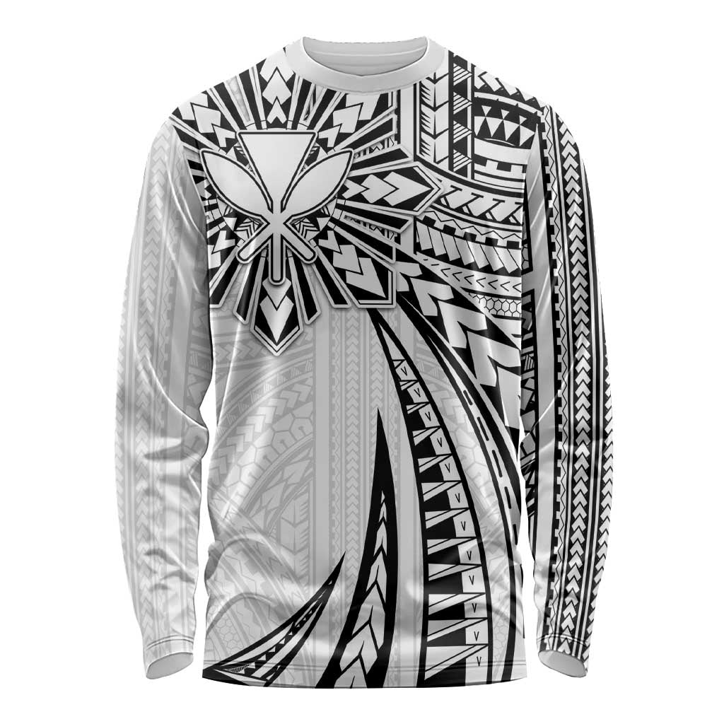 Hawaii And Philippines Long Sleeve Shirt Kanaka Maoli With Tribal Sun Together White