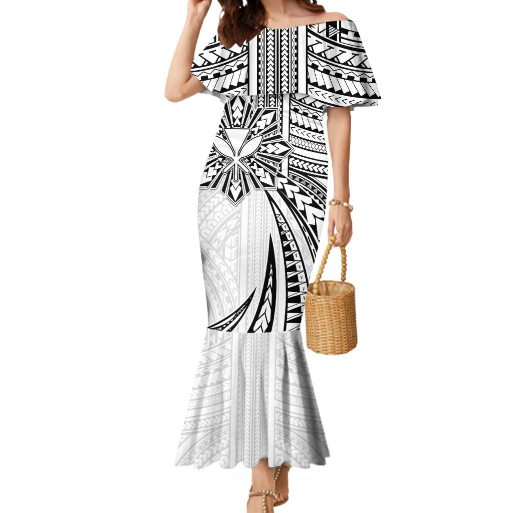 Hawaii And Philippines Mermaid Dress Kanaka Maoli With Tribal Sun Together White