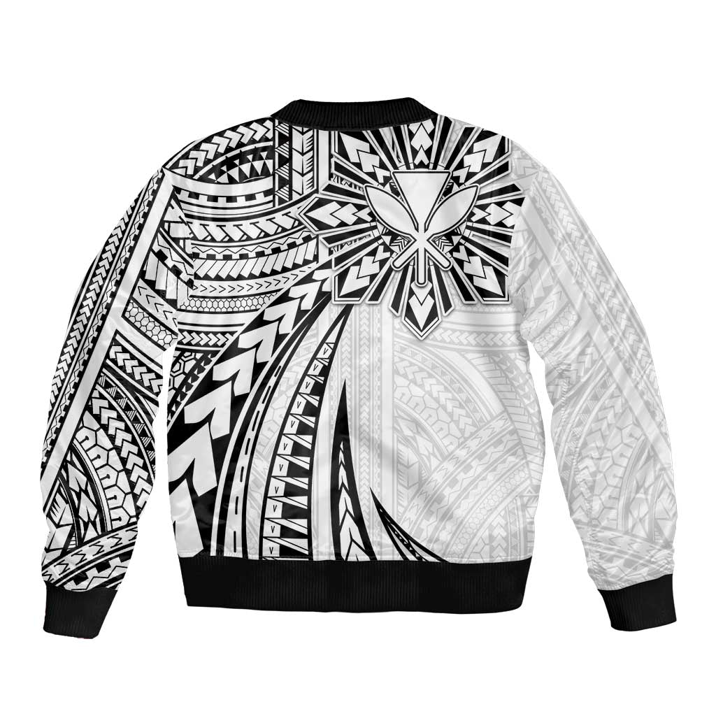 Hawaii And Philippines Sleeve Zip Bomber Jacket Kanaka Maoli With Tribal Sun Together White
