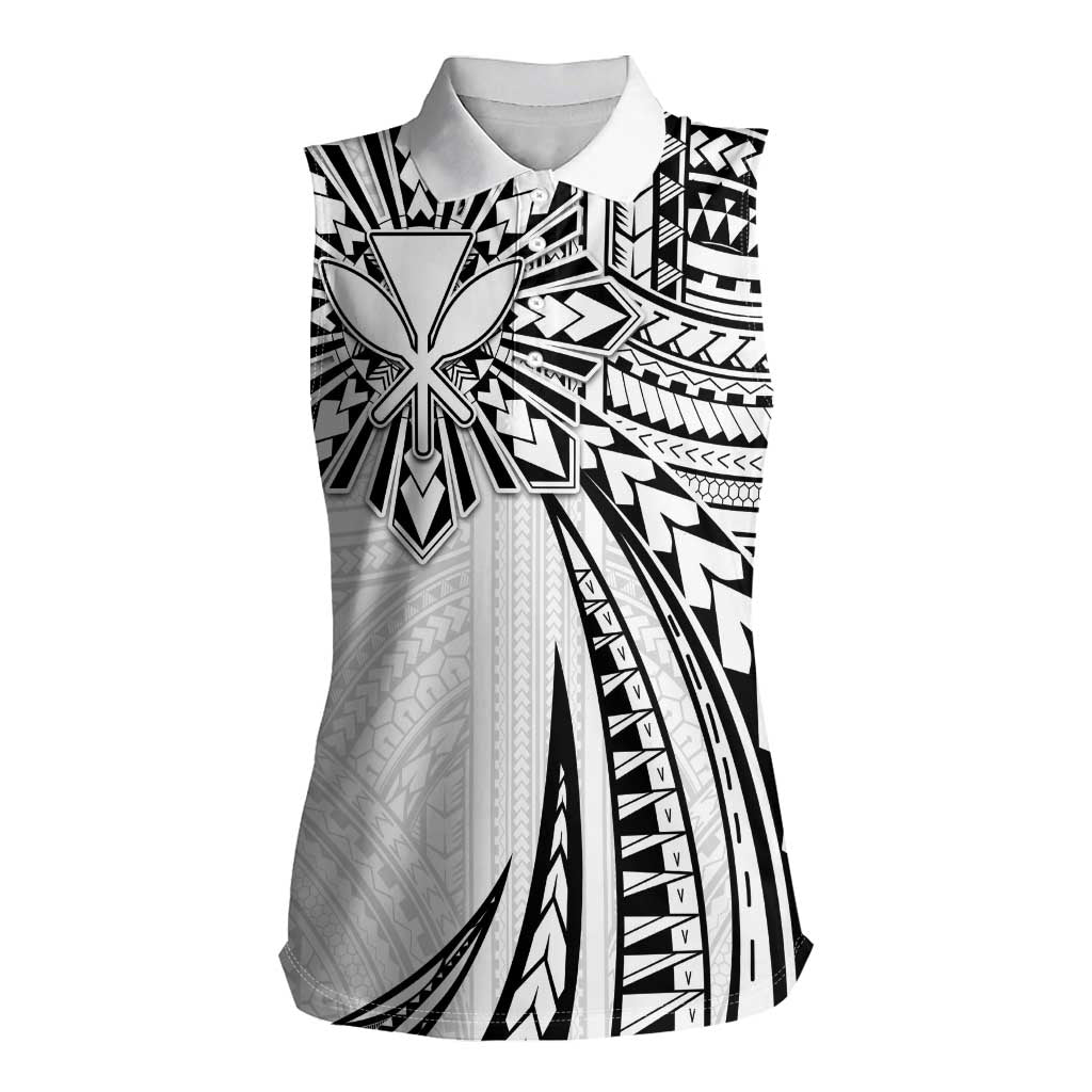 Hawaii And Philippines Women Sleeveless Polo Shirt Kanaka Maoli With Tribal Sun Together White